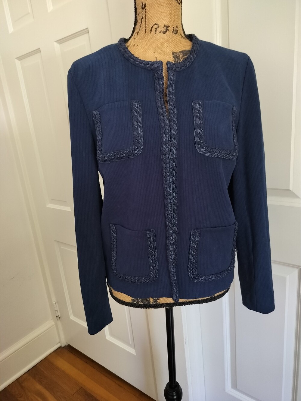 J McLaughlin Knit Jacy Women's Navy Braided Trim Jacket